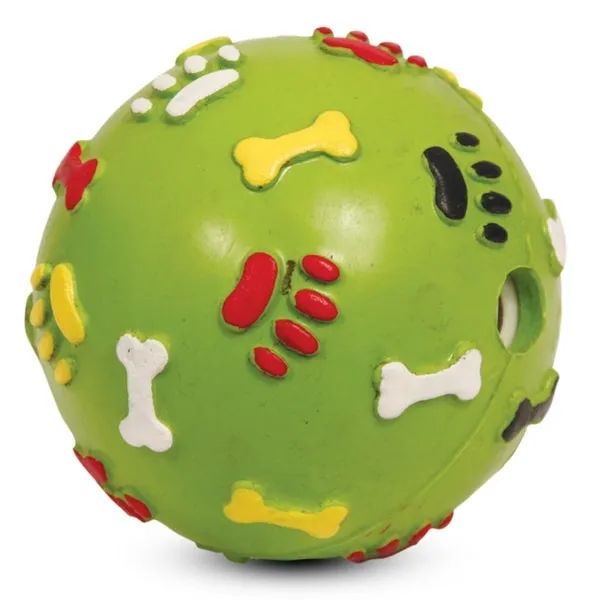 Triol: Игрушка для собак из цельнолитой резины, Мяч с лапками и косточками, со звуком, d=85 мм