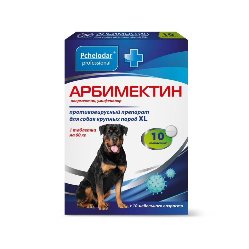 Пчелодар: Арбимектин, противовирусный препарат, для крупных собак XL, ивермектин, умифеновир, 10 таблеток
