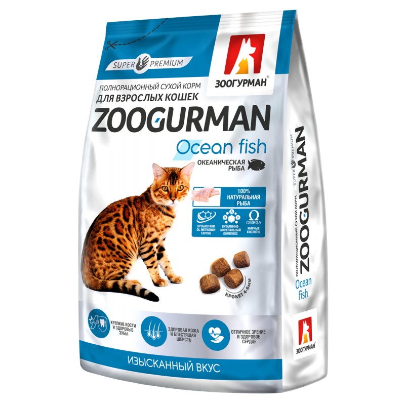 Zoogurman Изысканный вкус, Океаническая рыба/Ocean fish сухой корм для взрослых кошек, 1,5 кг