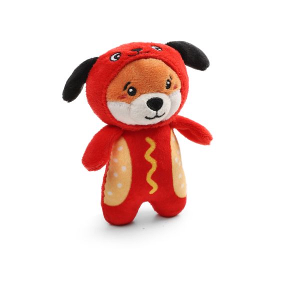 GiGwi Игрушка для собак Лисичка в костюме хот-дога с пищалкой, 125 мм, серия PLUSH FRIENDZ, 85112