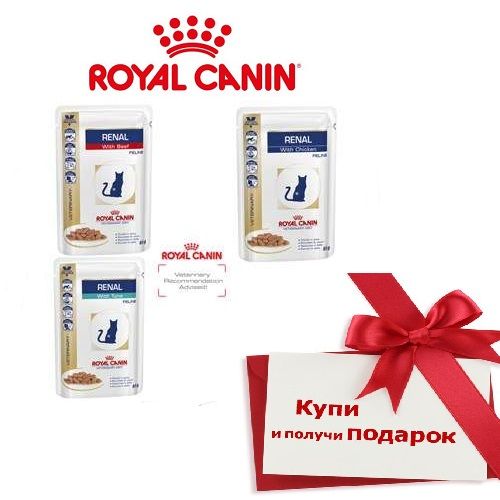 RC Renal диета для кошек при хронической почечной недостаточности, 0,085 кг набор паучей 3 + 1 в подарок