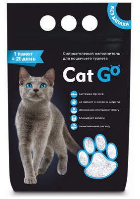 Cat Go: наполнитель для туалета, силикагель, 1,3 кг , 3 л