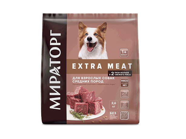 Winner сухой корм EXTRA MEAT для средних пород собак с говядиной BLACK ANGUS, 2,6 кг