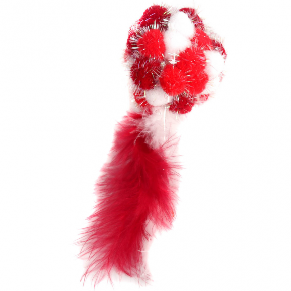 Игрушка Petpark: Мяч Пон-Пон с перьями красный, для кошек, 24 см