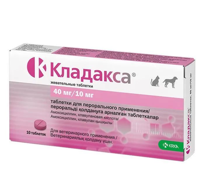 KRKA: Кладакса, жевательные таблетки 40 мг/10 мг, амоксициллин, клавулановая кислота, 10 шт