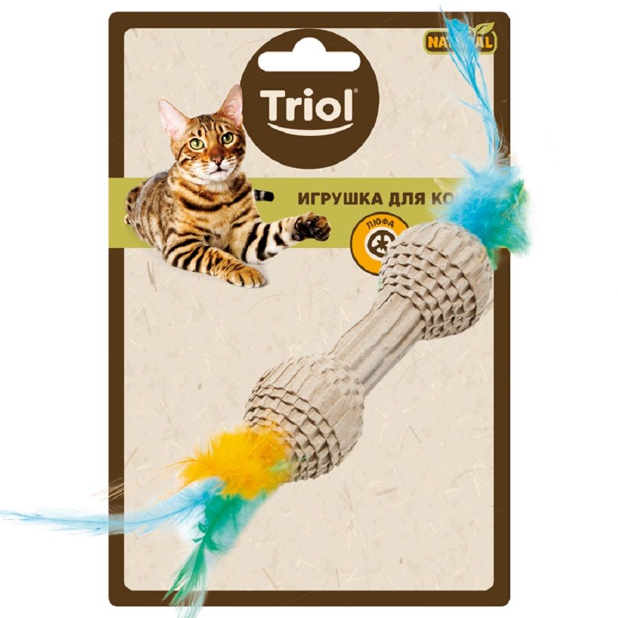 Triol: Игрушка для кошек из гофрокартона Гантель с перьями, 100/200 мм, серия NATURAL, 22171053