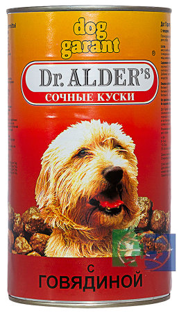 Влажный корм для собак Dr.Alder'S Дог Гарант кусочки в желе с говядиной, 1230 гр.