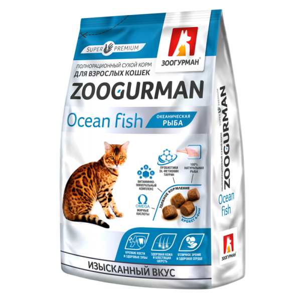 Zoogurman Изысканный вкус, Океаническая рыба/Ocean fish сухой корм для взрослых кошек, 350 гр.