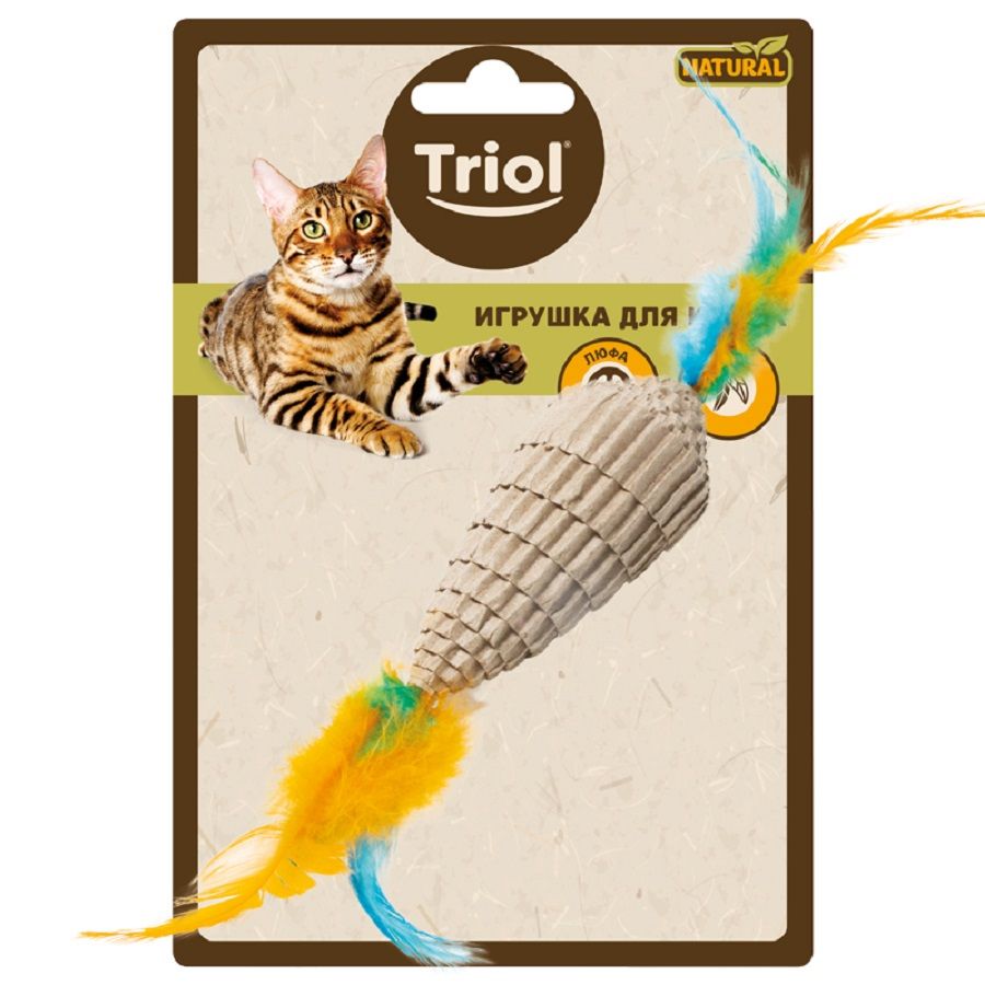 Triol: Игрушка для кошек из гофрокартона Конус с перьями, 80/220 мм, серия NATURAL, 22171052