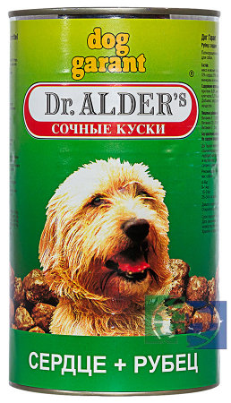 Влажный корм для собак Dr.Alder'S Дог Гарант кусочки в желе с рубцом и сердцем, 1230 гр. 