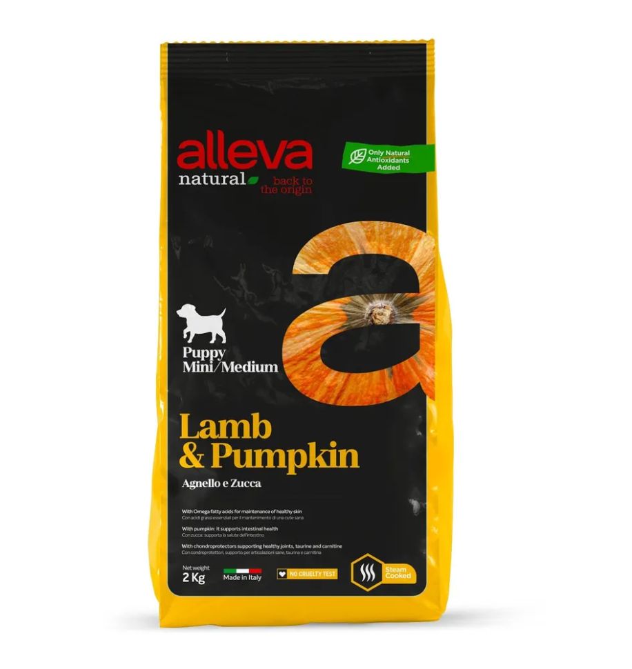 Alleva Natural: Корм для щенков, с ягненком и тыквой, мини медиум, 2 кг