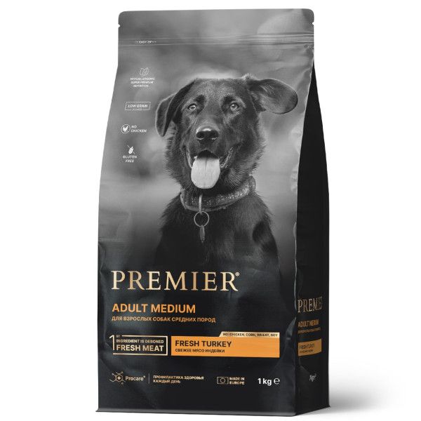 Premier: Dog Turkey Adult Medium, сухой корм для собак средних пород, с индейкой, 1 кг