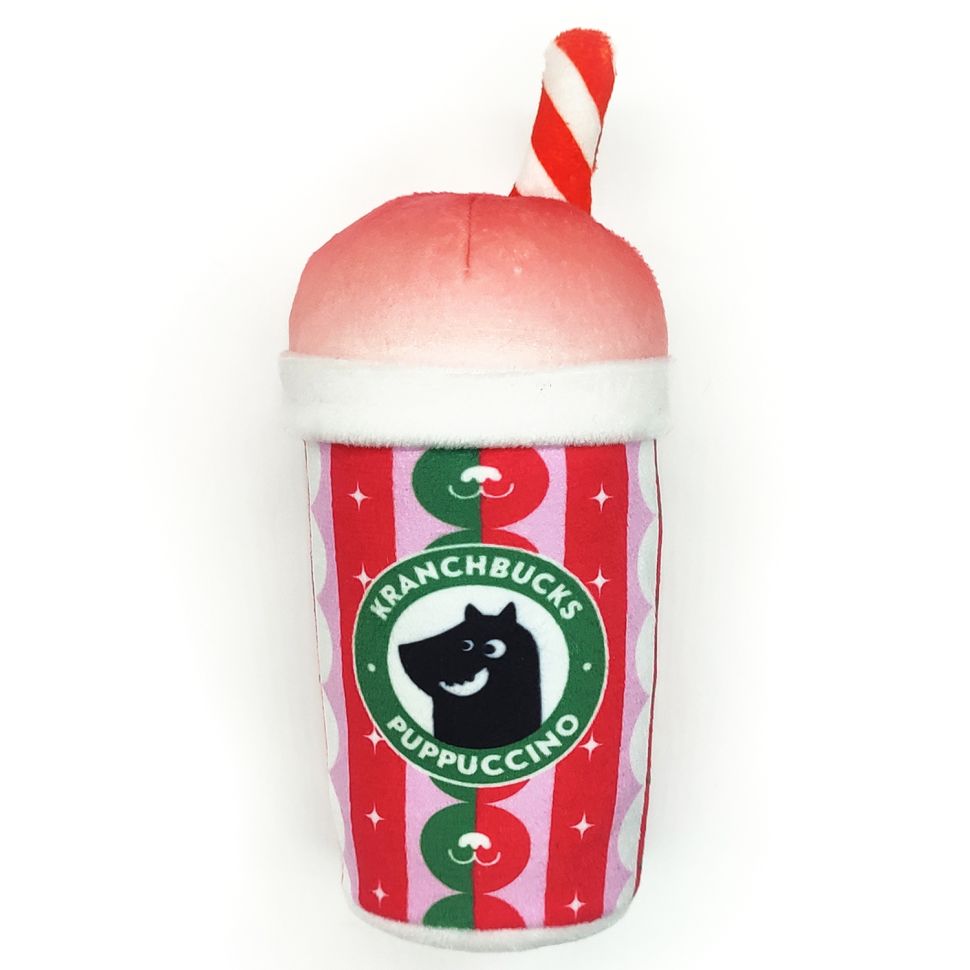 Mr.Kranch: Игрушка для собак, Капучино Kranchbucks, с пищалкой и хрустящей трубочкой, новогодняя серия