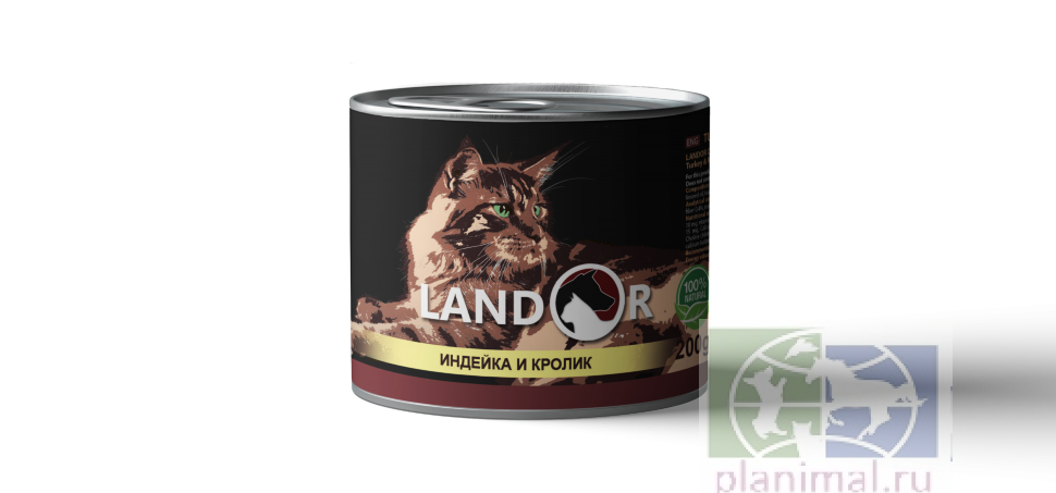 Консервы Landor Cat индейка с кроликом для взрослых кошек, 200 гр.