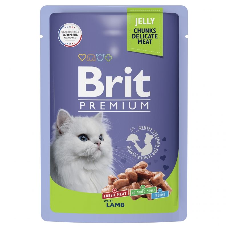 Brit: Premium, Пауч для взрослых кошек, Ягненок в желе, 85 гр.