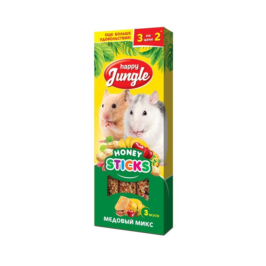 Happy Jungle: Зерновые палочки Мёдовый микс, для хомяков, крыс, мышей и песчанок, 3 шт., 90 гр