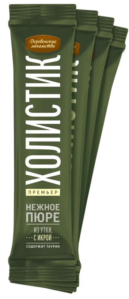 Деревенские Лакомства: Нежное пюре из утки с икрой летучей рыбы, для кошек, 4 * 10 гр, 40 гр