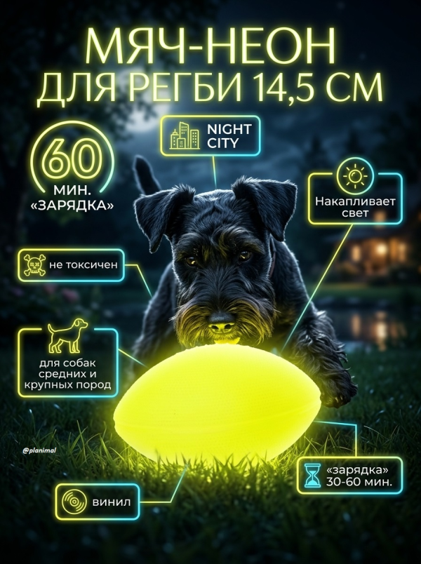 Triol: NIGHT CITY Игрушка для собак Мяч - неон для регби, 14,5 см, винил, светится в темноте, 12101255