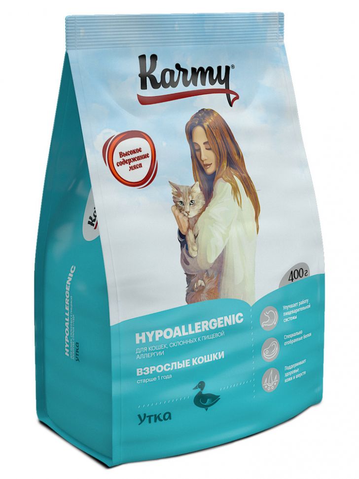 Karmy Hypoallergenic Утка корм для аллергичных кошек от 1 года, 0,4 кг