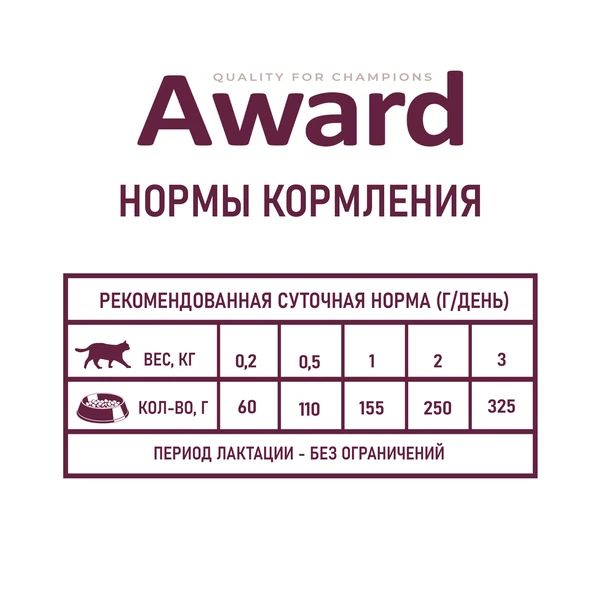 AWARD: влажный корм для котят, с начала прикорма до 4 месяцев, для беременных/кормящих кошек, паштет из индейки, 200 гр