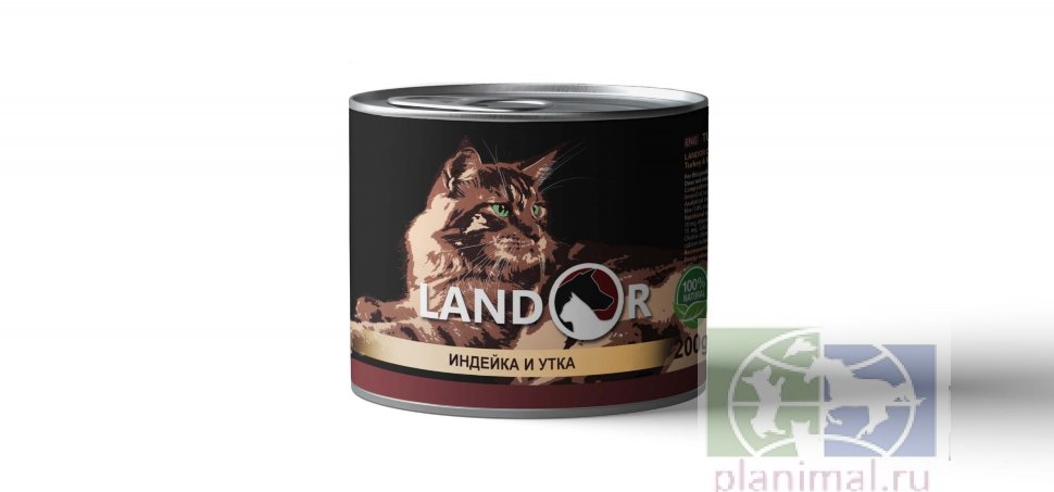 Консервы Landor Cat индейка с уткой для взрослых кошек, 200 гр.