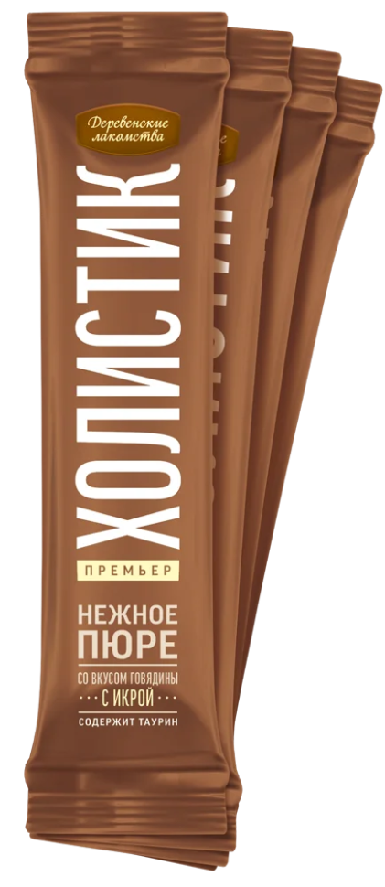 Деревенские Лакомства: Нежное пюре из говядины с икрой летучей рыбы, для кошек, 4 * 10 гр, 40 гр