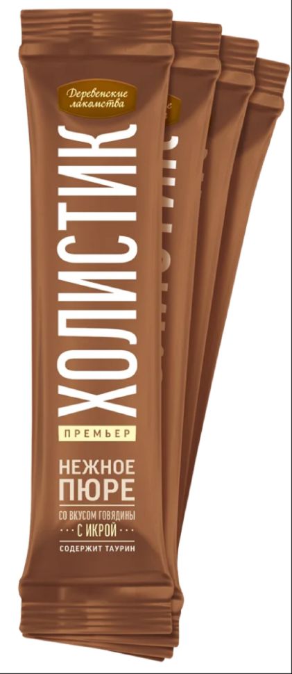 Деревенские Лакомства: Нежное пюре из говядины с икрой летучей рыбы, для кошек, 4 * 10 гр, 40 гр