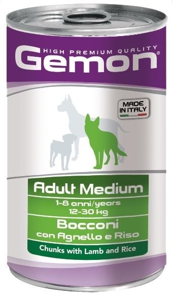 Gemon Dog Medium консервы для собак средних пород кусочки ягненка с рисом 1250г