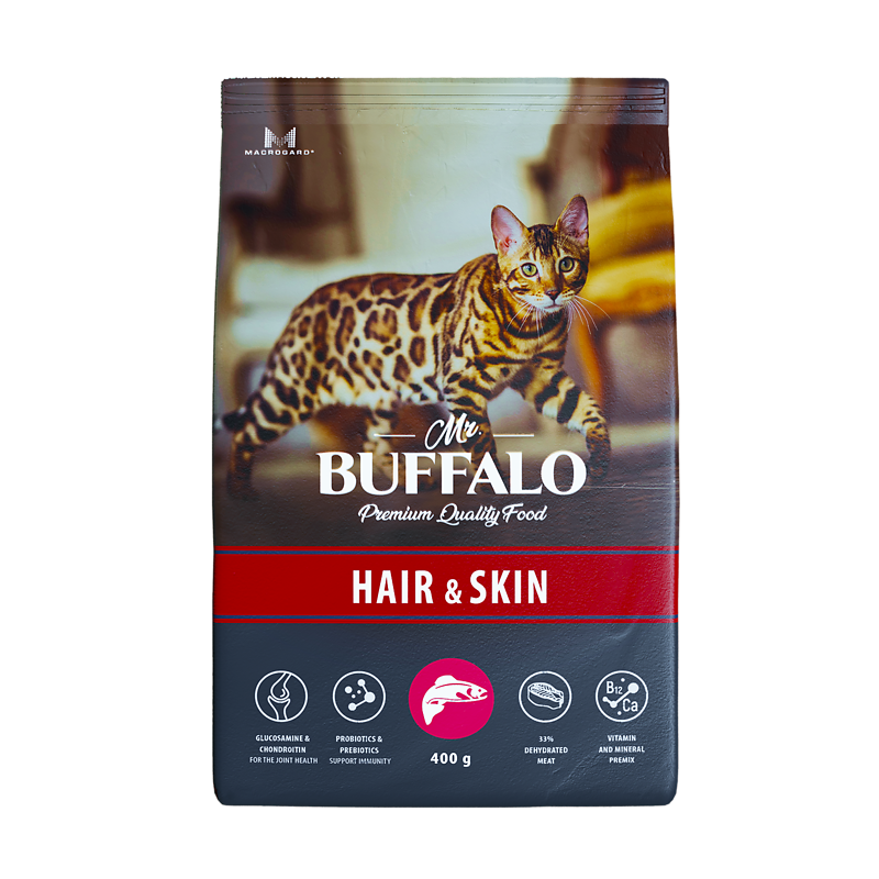Mr. Buffalo Hair&Skin корм с лососем для кошек с чувствительной кожей, 400 гр.