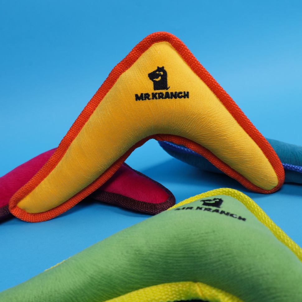 Mr.Kranch: Игрушка для собак мелких и средних пород, Бумеранг с пищалкой, желтый, 22х19х4,5 см