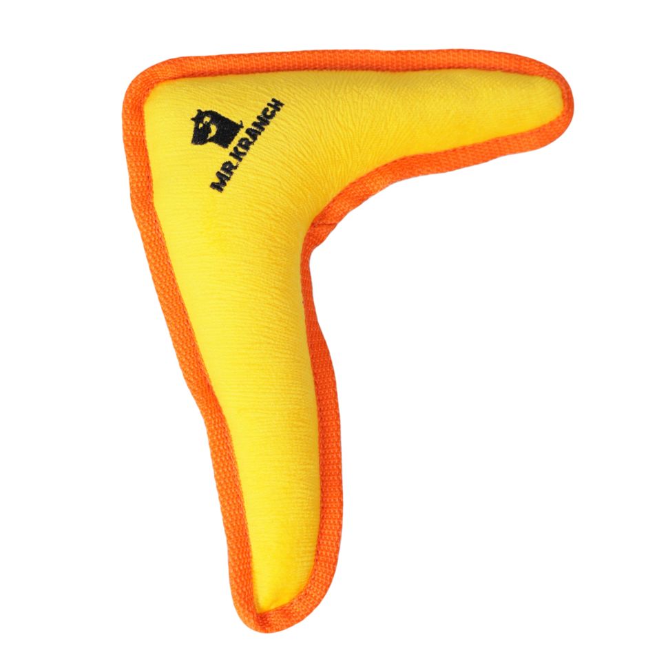 Mr.Kranch: Игрушка для собак мелких и средних пород, Бумеранг с пищалкой, желтый, 22х19х4,5 см