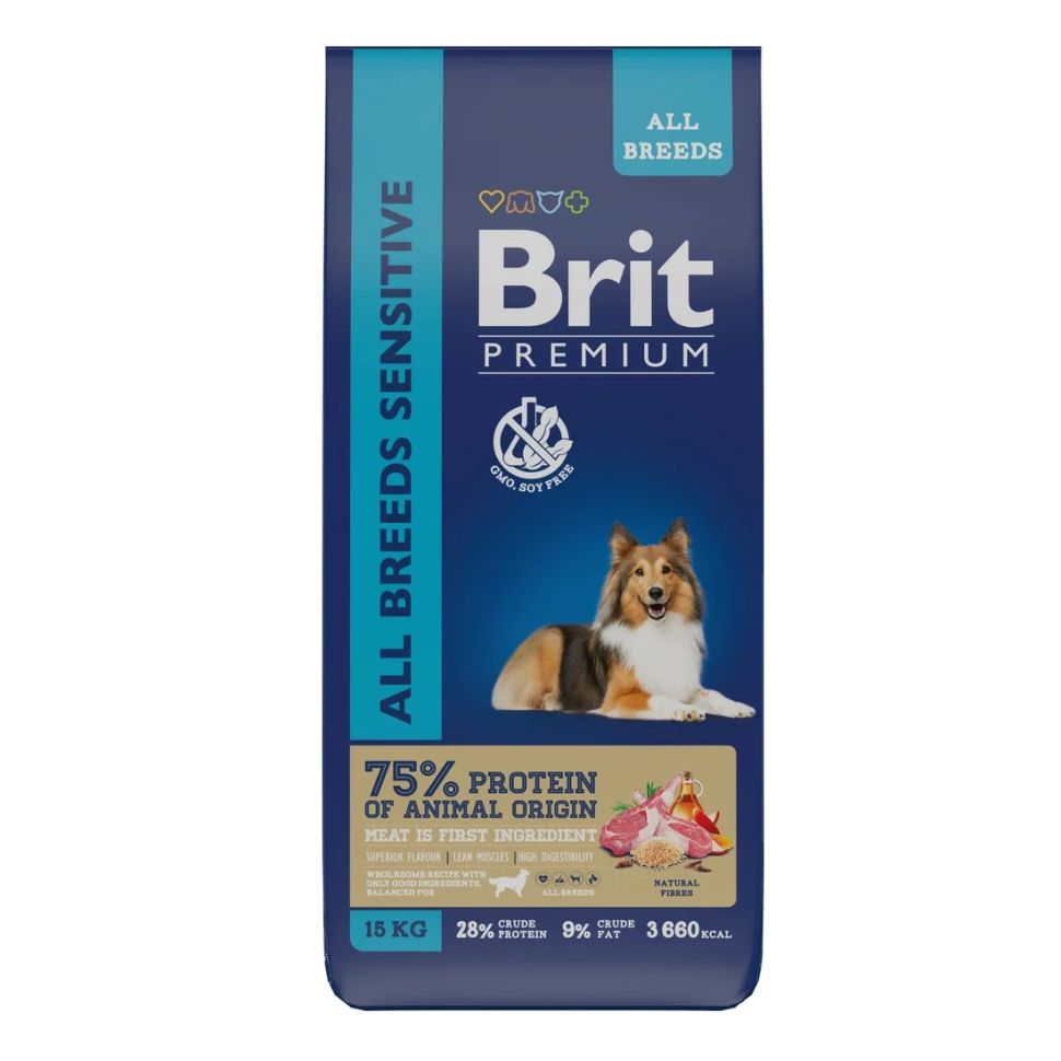 Brit: Premium Dog Sensitive, Сухой корм с ягнёнком и индейкой, для собак всех пород, 15 кг