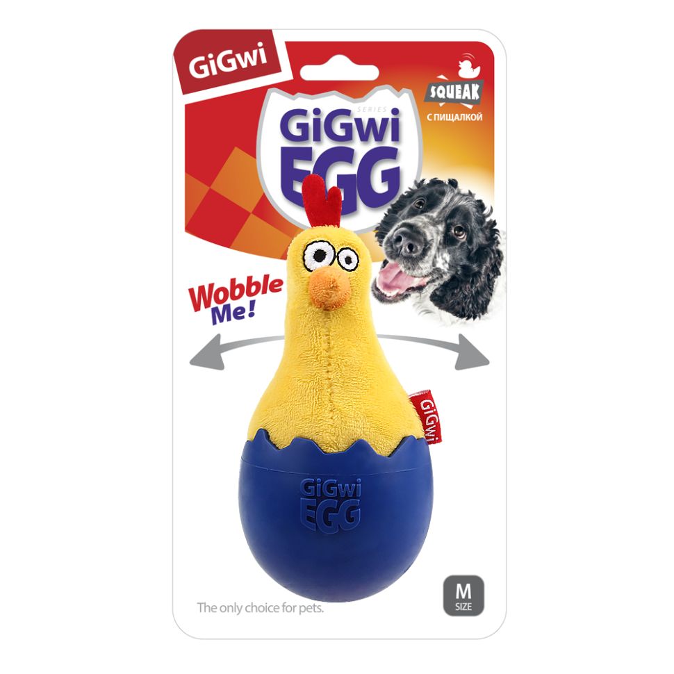 GiGwi: Цыпленок-неваляшка, с пищалкой, игрушка для собак, серия GIGwi EGG, 14 см