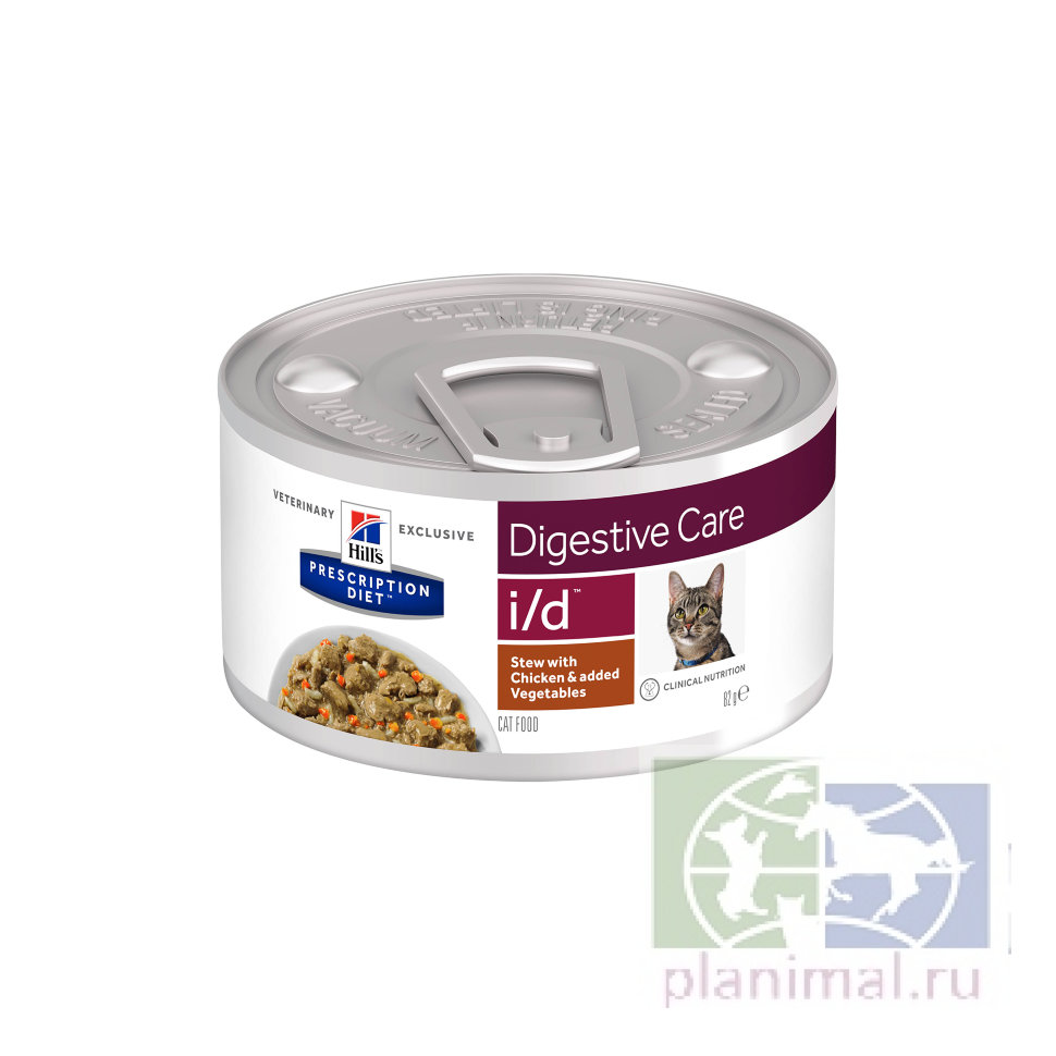 Влажный диетический корм для кошек Hill's  Prescription Diet  i/d  Рагу, при расстройстве жкт, с курицей и добавлением овощей 82 гр. банка