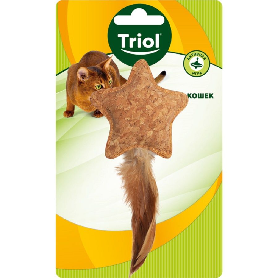 Triol: Игрушка для кошек из пробковой коры Звездочка с перьями, 80/150 мм, 22171044