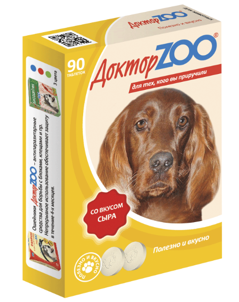 ДокторZoo: витаминное лакомство со вкусом сыра и биотином, для собак, 90 табл.