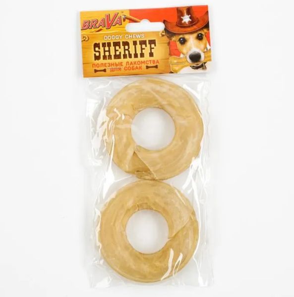 Лакомство BraVa Sheriff, для собак, сыромятное прессованное кольцо, 3* 7,5 см, 2 шт