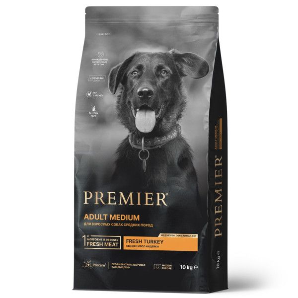 Premier: Dog Turkey Adult Medium, сухой корм для собак средних пород, с индейкой, 10 кг