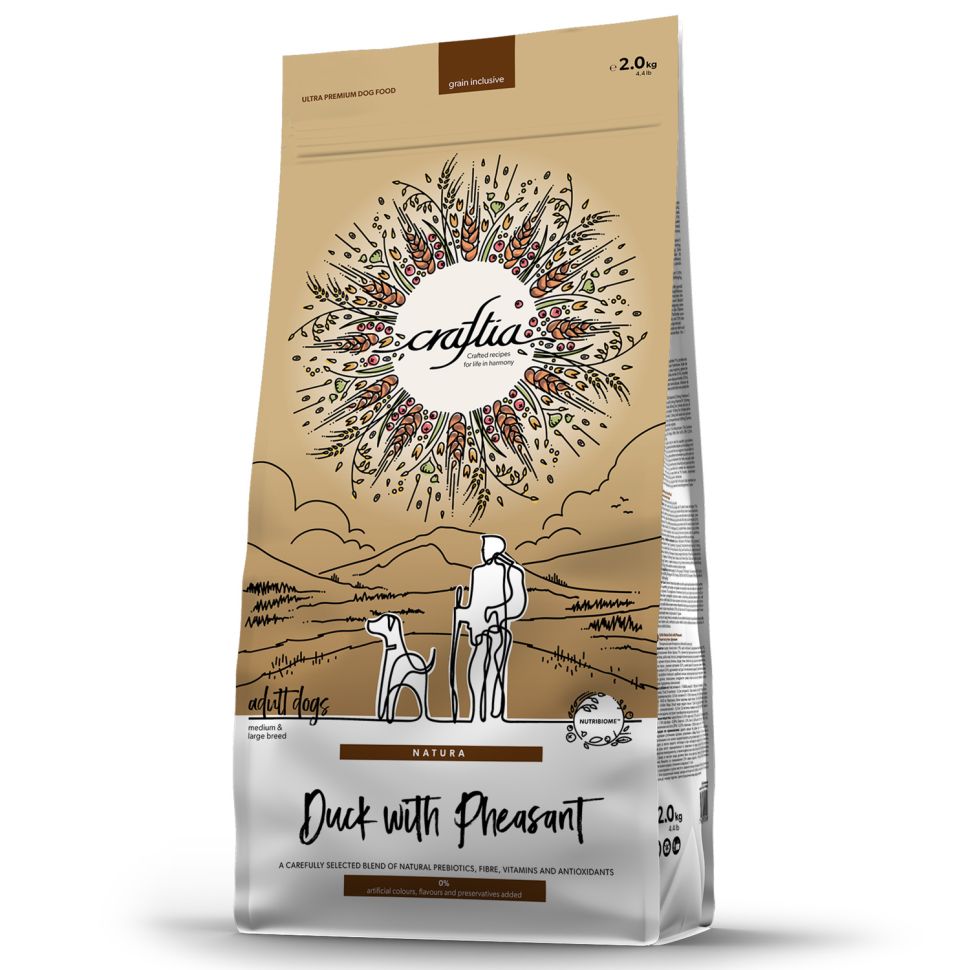 Craftia Natura: сухой корм, для взрослых собак средних и крупных пород, из утки с фазаном, 2 кг