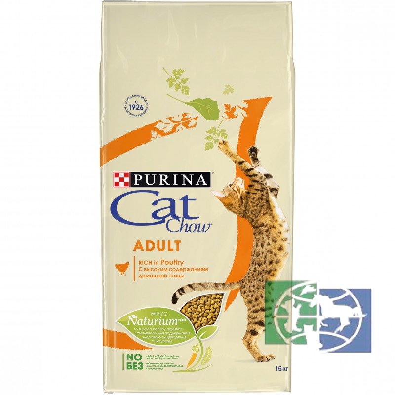 Сухой корм для взрослых кошек Purina Cat Chow, домашняя птица, пакет, 15 кг
