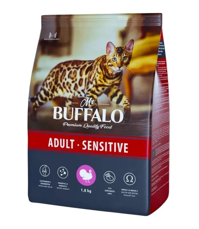 Mr. Buffalo Sensitive корм с индейкой для кошек с чувствительным пищеварением, 1,8 кг