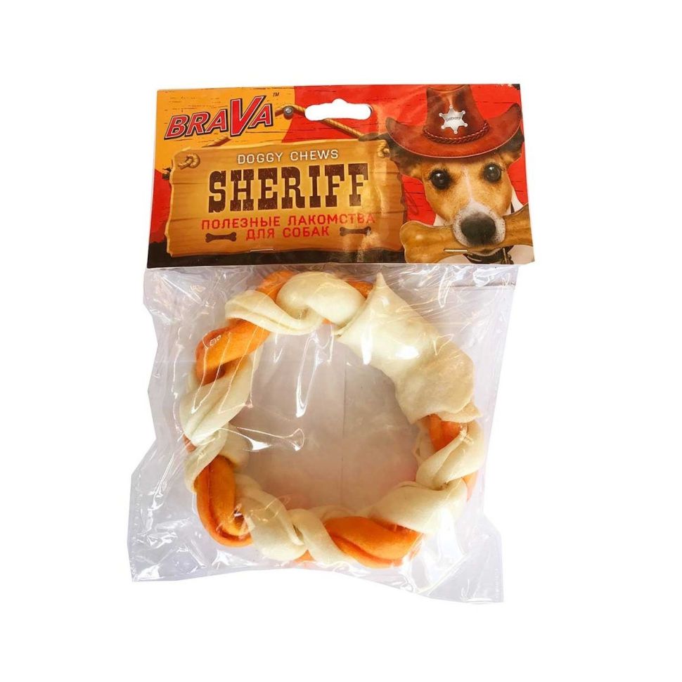 BRAVA Лакомство для собак Шериф кольцо Косичка 5"/12,5 см, 1 шт.