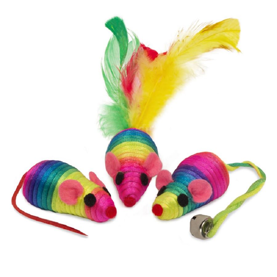 Triol: Набор игрушек для кошек "Активная игра 1", 3 радужные мыши 5 см, 22141030