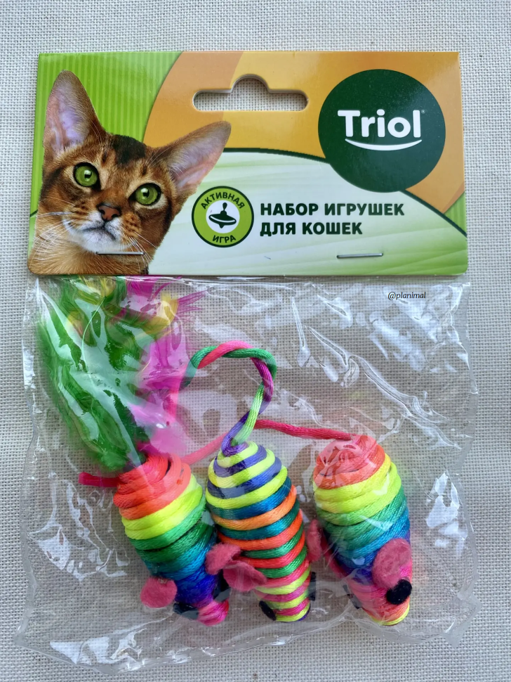 Triol: Набор игрушек для кошек "Активная игра 1", 3 радужные мыши 5 см, 22141030