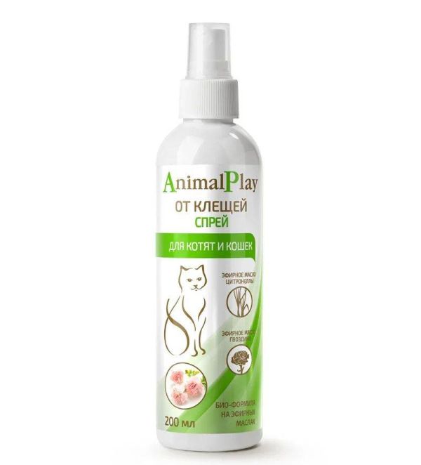 Animal Play: Спрей репеллентный, от клещей и других эктопаразитов, для кошек и котят, 200 мл  
