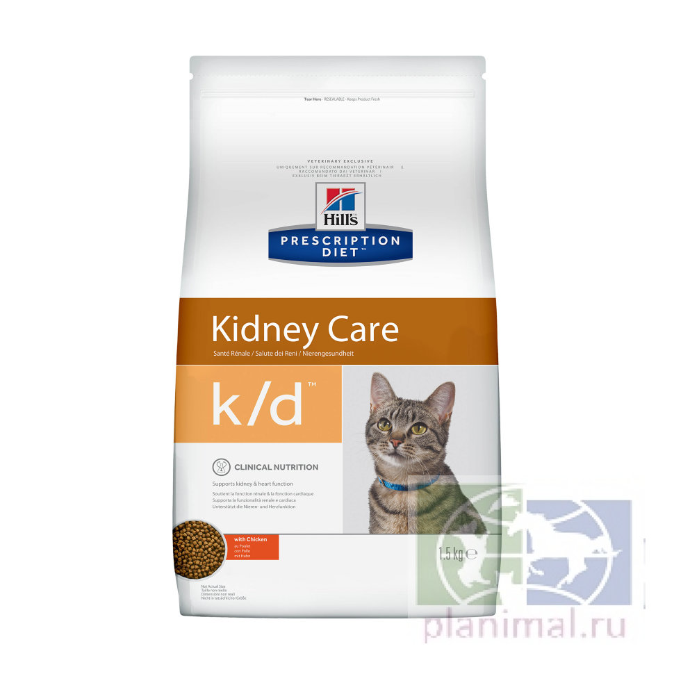 Сухой диетический корм для кошек Hill's Prescription Diet k/d Kidney Care при профилактике заболеваний почек, с курицей, 1,5 кг