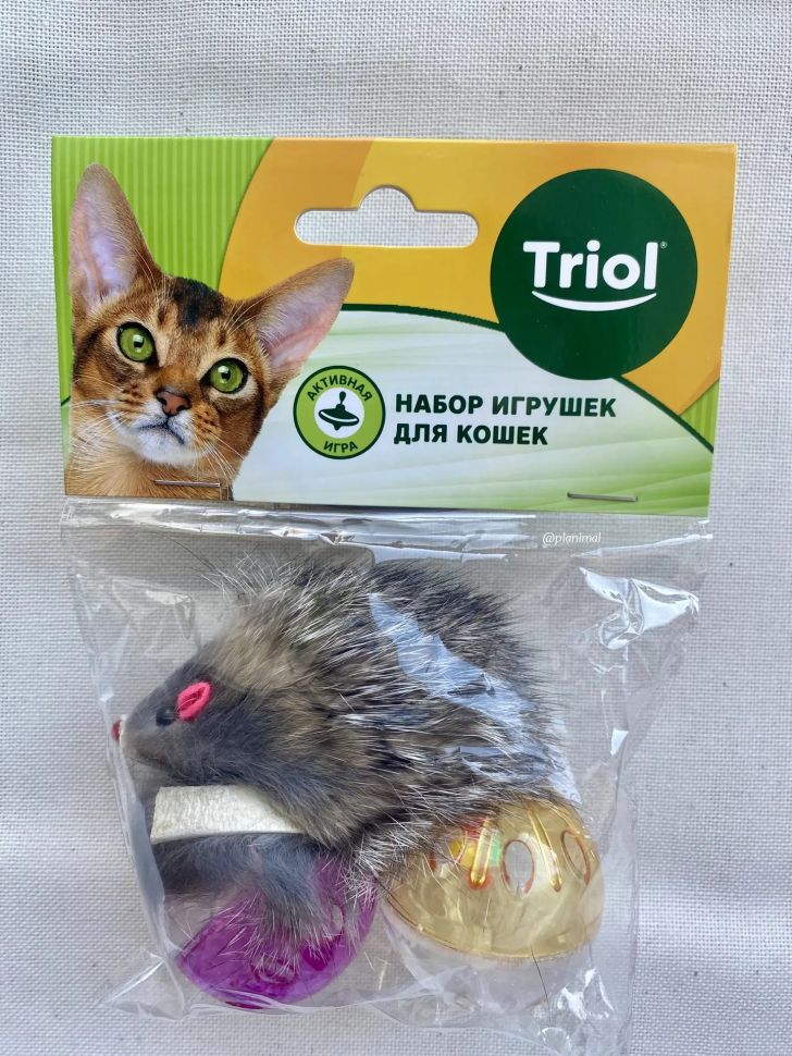 Triol: Набор игрушек для кошек "Активная игра 10", 2 мяча d=4,5 см, мышь 5,5 см, 22181041