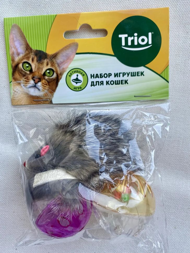 Triol: Набор игрушек для кошек "Активная игра 10", 2 мяча d=4,5 см, мышь 5,5 см, 22181041