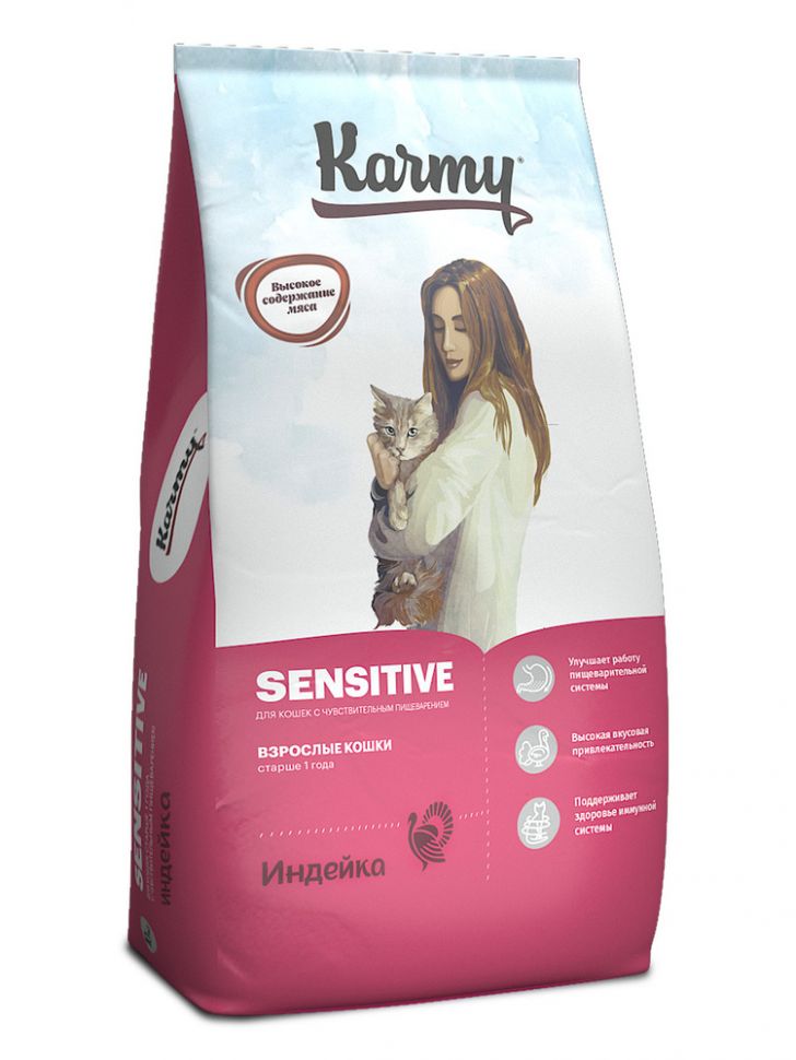 Karmy Sensitive Индейка корм для кошек с чувствительным пищеварением от 1 года, 10 кг