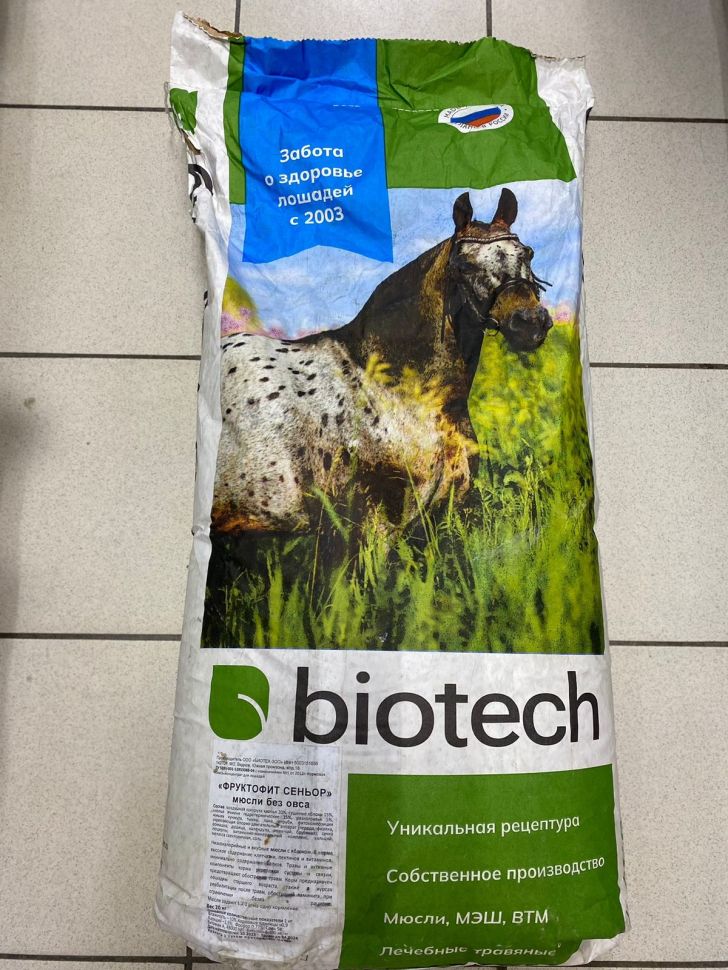Биотех-Ц: ФруктоФит Сеньор мюсли без овса для взрослых и пожилых лошадей для профилактики заболеваний суставов и связок , 20 кг